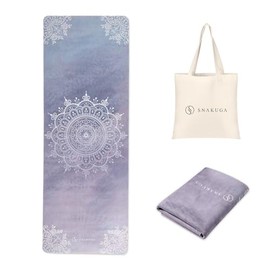 Esterilla de yoga de viaje, plegable, de 1/16 pulgadas de grosor, antideslizante, ligera con bolsa de transporte, goma natural ecológica y gamuza, tap
