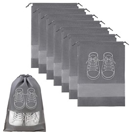 Pack of 8 Travel Shoe Bags with Transparent Viewing Window, Waterproof, Dustproof Fleece Shoe Bag Set, Dust-Resistant Shoe Bags for Travel or Home Storage, gray, luggage tag