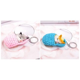 Giwotu Womens Mens Handmade Cute Sleeping Cat Pompom Keychain for Women 4 Colors Woven Shoes Faux Rabbit Fur Key Chain Car Key Rings Pink