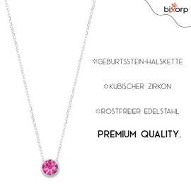 Bixorp Birthstone Necklace with Cubic Zirconia Pendant - Stainless Steel Chain with Round Zirconia Crystal - Gold & Silver, 45 inches, Stainless Steel, Cubic Zirconia