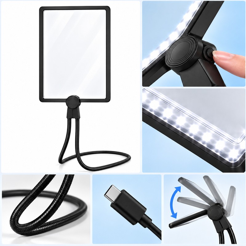 5X Hands-Free Magnifying Glass with 50 LED Lights for Reading,