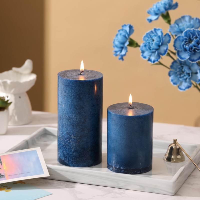 3x4 Inch Navy Blue Pillar Candles Set of 3, Unscented