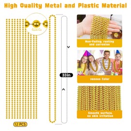 ZZYFGH 12Pcs Gold Bead Necklace, 33'' 7mm Christmas Bead Necklaces, Mardi Gras Xmas Beaded Necklace Costume, Festival Parade Throw Accessories for Mardi Gras Party Christmas New Year Eve Festive Events, Party Favors
