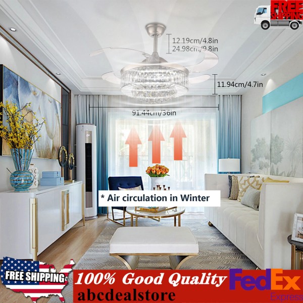 Modern Crystal Ceiling Fan + LED Light Remote Noise-Free Chandelier