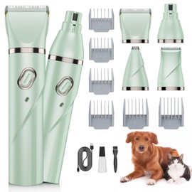 Lanumi 4 in 1 Dog Pet Clipper Trimmer Set Rechargeable Paw Trimmer Low Noise Nail Grinder Dog Cat Shaver for Grooming Paws, Face,Matted Hair