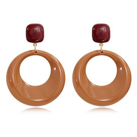 CHUNYANAN Boho Elegant Retro Simple Acrylic White Geometric Square Hollow Earrings for Women White Minimalist Statement Hypoallergenic Drop Earrings (B Round Earring)