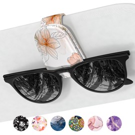 NPOOYI Sunglasses Holder for Car Visor, Magnetic Leather Car Sunglass Holder, Car Sun Visor Glasses Hanger Clip, Car Interior Accessories for Women Men, Fits All Size Eyeglasses, Gardenia