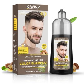 Kiwinz Professional Light Brown Hair Color Shampoo for Men – 5 in 1 Hair Dye Shampoo for Grey Hair - Instant Hair Dye with 100% Color Accuracy with Natural Ingredients - Ammonia Free - 500ml