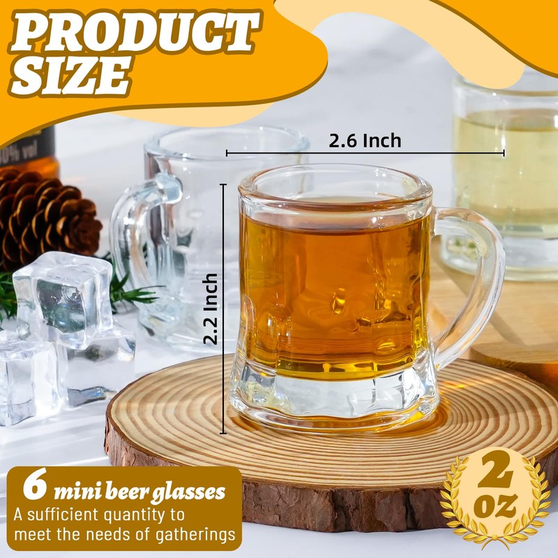 ZYFLSIYU 6 Pack 2 oz Mini Beer Mug Shot Glasses