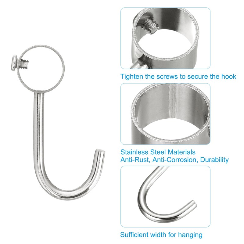 sourcing map 6Pcs Pipe Rod Hooks, Stainless Steel 19mm/0.75" Inner