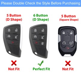 Aoocar 6 Button TPU Key Fob Cover with Leather Keychain, Compatible with 2021 2022 2023 2024 2025 GMC Yukon Denali Sierra, Fit for Chevy Silverado Suburban Tahoe Buick, White