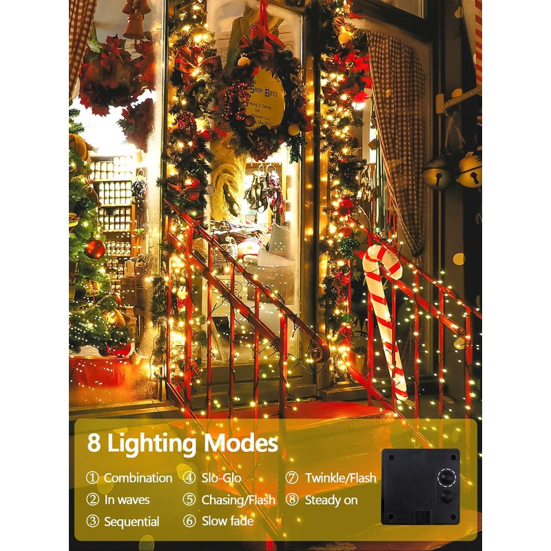 2 Pack Total 400 LED Solar Christmas Lights Outdoor, Solar
