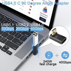 QIANRENON 240 W USB 4.0 C 90 Degree Angle Adapter 40 Gbps Type C 4.0 Male to Female Right Angle Connector 8K Audio/Video PD240 W/50 V Charging, for Tablet Laptop Steam Deck, 2 Pieces (Positive Bend)
