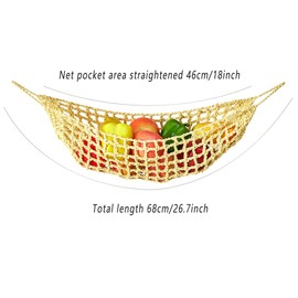AIMALL Home Kitchen Cotton Fruit Hanging Basket, Simple Style Vegetable Net Bag, Khaki/White/Yellow, 26.8 Inches, Includes Hooks