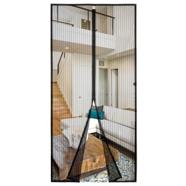 CGZZ Magnetic Screen Door with Heavy Duty Mesh Curtain and Full Frame Hook Loop, Mosquito Resistant, Hands Free, Pet Kid Friendly, 100 x 210 cm, Black, HTHM578AB, 100 * 210cm