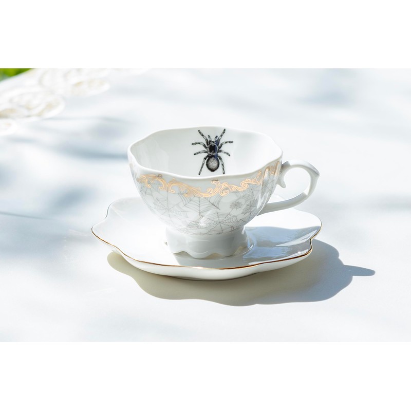 Grace Teaware Spider Web White Gold Scallop Tea Cup and