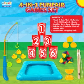 abeec Funfair Games for Kids, Carnival Games for the Family. Includes Hook A Duck, Tin Can Alley, Diabolo And Juggling Balls. Kids Games For Indoor And Outdoor Play, Perfect Kids Party Games