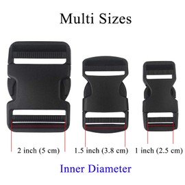 BEAULEGAN Plastic Buckles 50 mm (Pack of 4) - Quick Side Release for Luggage Straps, Pet Collar, Backpack Repair, Dual Adjustable Ends, Black