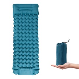 Afurkuot Peacock Blue Self Inflating Sleeping Pad Single Air Mattress with Built-in Pillow & Foot-Pump Waterproof 3.9” Single Inflatable Camping Sleeping Pad for Outdoor, Backpacking, Travel, Panic