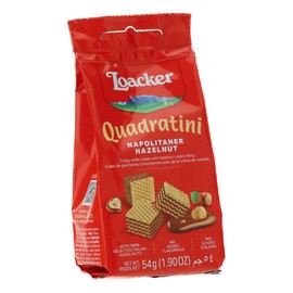 Loacker Quadratini Hazelnut Bite-Size Wafer Cookies, Crispy Wafers with 4 Creamy Layers of Hazelnut Cream Filling, New On-the-Go Pack, Box of 12