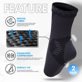 2 Pack Ankle Support for Women/Men, Plantar Fasciitis Socks, Compression Ankle Brace Support for Sprained Ankle, Ligament Damage, Achilles Tendonitis, Joint Pain, Running, Sports, Foot Brace