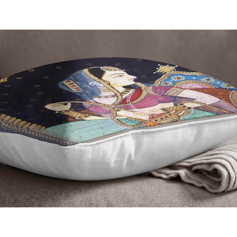 S4Sassy Multicolor Home Decor Mughal Print Square Cushion Cover Pillow