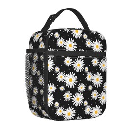 Mokrooney Black Daisy Lunch Box Bag Kids Teen Girls Women Adult Cooler Insulated Lunch Bag Thermal Reusable for School Work Travel Picnics