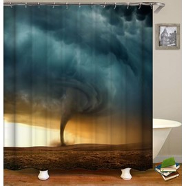 HUAZIYU Dark Clouds in The Sky Natural Disasters Grassland Desert Tornado Background Shower Curtain Sets for Bathroom Fabric Machine Washable Digital Printing Decor with 12 Hooks, 72 x 72 Inches