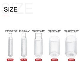 QUARKZMAN Pack of 100 Rubber End Caps Set 3/5/6/8/9.5 mm Inner Round Rubber Caps Vinyl Protective Caps Cover Screws Thread Protection Bolt Caps for Screw Thread Pipe Chair Legs, Clear