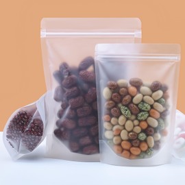 100Pcs Food Bags,Resealable Bags Stand Up,Clear Frosted Plastic Bags Zip Lock Bags,Sweet Pouches Reusable with Tear Notch Thicken Sealable Food Storage Baggies (10x15cm - 100pcs)