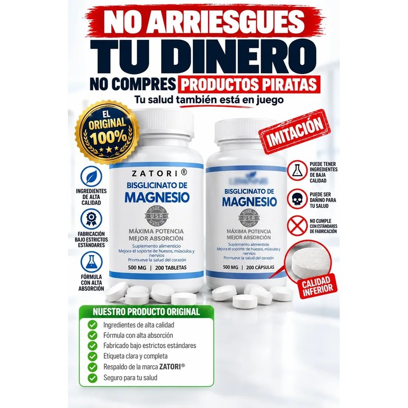 Bisglicinato De Magnesio 500 Mg 200 Días De Suministro