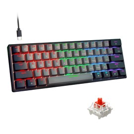 Snpurdiri 60 Percent Machanical Keyboard Red Switches, Full Anti-Ghosting 60% Gaming Keyboard Rainbow Backlit for PC Gamer Office Business (Black-Grey, Red Switches)