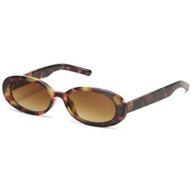 LIKSMU Oval Sunglasses for Women Men Vintage Retro Small 90s Style Trendy Sun Glasses, Tortoise Shell Frame / Gradient Brown Lens, Medium