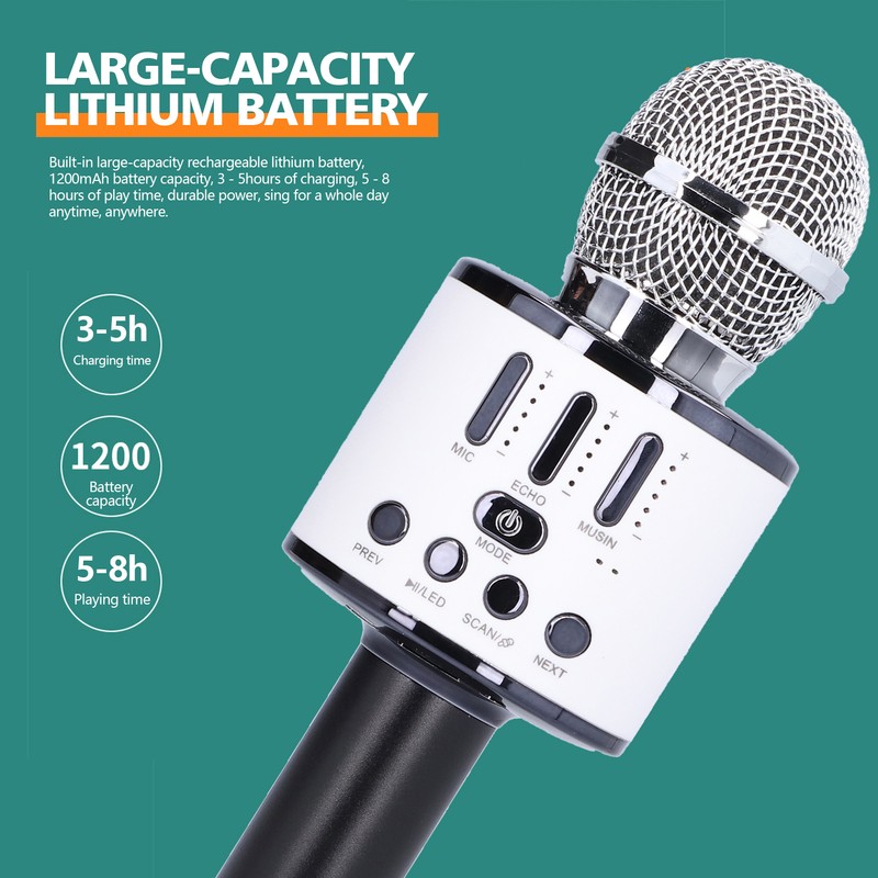 Q88 Microphone Wireless Bluetooth Karaoke LED Portable Handheld Black for