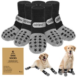 6 PCS Dog Socks to Prevent Licking Paws, Double-Sided Non-Slip Dog Socks for Hardwood Floors Anti Slip Paw Protector with Elastic Reflective Straps for Small, Medium, Large, Senior Dogs. (Grey, XS)