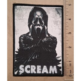 Scream Movie Ghost Face Metallic Silver Letters Woven Patch