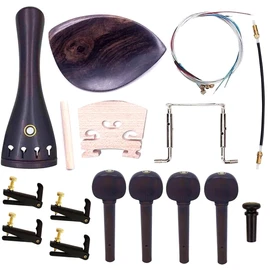 TUOREN 4/4 Full Size Violin Accessories Kit Bridge, Tailpiece, Tuning Pegs, Tunners, Endpin, Tailgut, String and Chin Rest 1 Set Violin Parts & Accessories Ebony