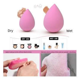 14 Unidades Esponjas De Maquillaje Para Base Con 7 Tapas Y 7 Esponjas Color Rosa Esponja Maquillaje, Aplicador para Base y Corrector, Beauty Blender Versátil para Cobertura Construible