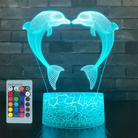3D Dolphin Night Light USB Powered Touch Switch Remote Control LED Decor Optical Illusion 3D Lamp 7/16 Colors Changing Xmas Brithday Room Decoration