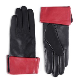 YISEVEN Women's Touchscreen Sheepskin Cuffed Leather Gloves Diva Stylish Black Red 6.5/S