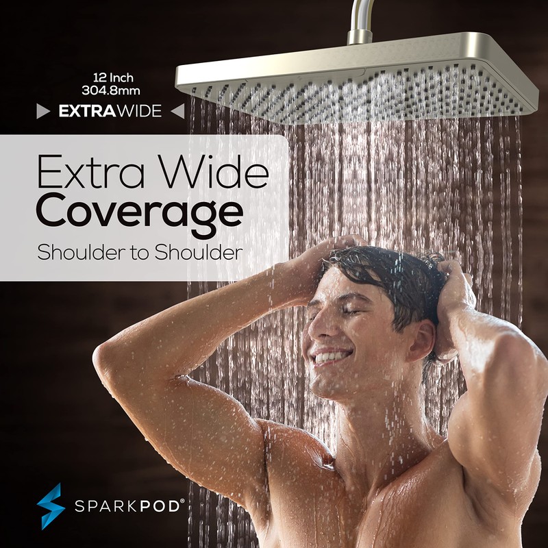 Sparkpod 12 Inch Rectangle Rain Shower Head - Ceiling or