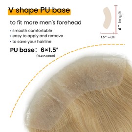 Lordhair Tupé de línea de cabello frontal, para hombre, 100 % sistema de cabello europeo en forma de V, sistema de reemplazo de línea de cabello natural, 6 x 1.5 pulgadas, color rubio claro #22