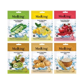 MasKing Beauty Cucumber, Vitamin-C, Pomegranate, Kiwi, Potato & Rice extract Facial sheet mask for glowing and hydrating, daily Skin care, combo pack of 6