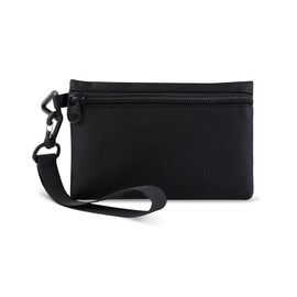 AfitLulu Wristlet Wallets, Canvas Coin Purse Pouch with Zipper and Detachable Wristband, Solid Color Change Purse for Women and Men (Black)
