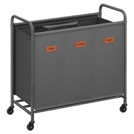 SONGMICS Laundry Hamper with Wheels, 3-Section Laundry Sorter, 44.9 Gal. Capacity, Portable Laundry Cart with 5 Labels, for Laundry Room, Bedroom, Bathroom, Slate Gray URLS330G01