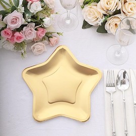 Balsa Circle 25 Matte Gold 9 in Star Shaped Disposable Dinner Salad Paper Plates Party Event Reception Tableware Decorations Supplies