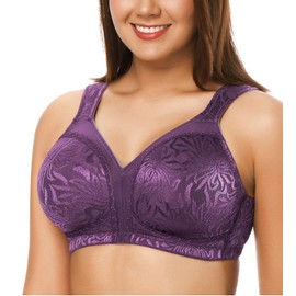 ZeroBound Women's Minimizer Bra Comfort Cushion Strap Wirefree Full Coverage Large Bust Non-Padded Bras Purple