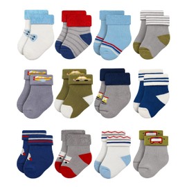 RATIVE Infant Baby Socks 6-12 Months Thick Terry Turn Cuff Socks for Unisex Baby Boys (6-12 Months, 12-pairs/B14)