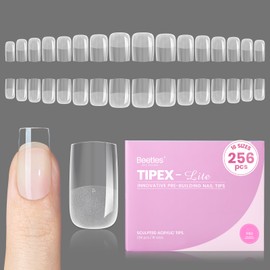 Beetles Tipex Lite Apex Nail Tips, Square Short, 256pcs 16 Sizes,Pre-Building Pre-Etched Acrylic Nail Tips for Flat Nails & Natural Nail Beds