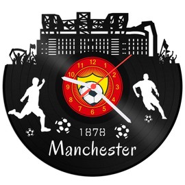 GRAVURZEILE Manchester Vinyl Record Clock - 100% Club Love - Upcycling Design Wall Clock Made in Germany